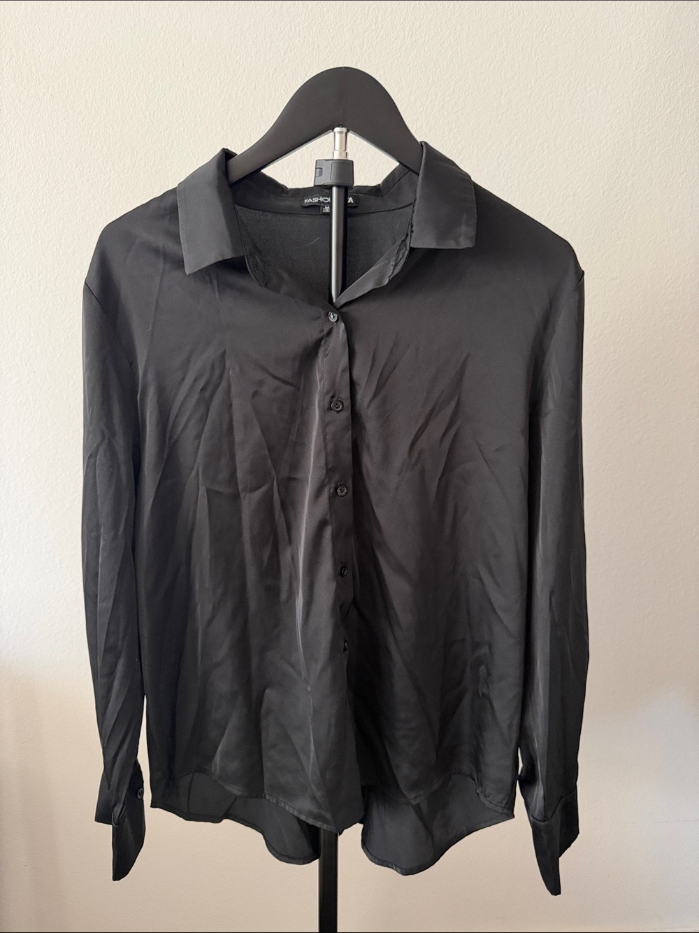 Fashion Nova Black Long-Sleeve Button-Down Shirt